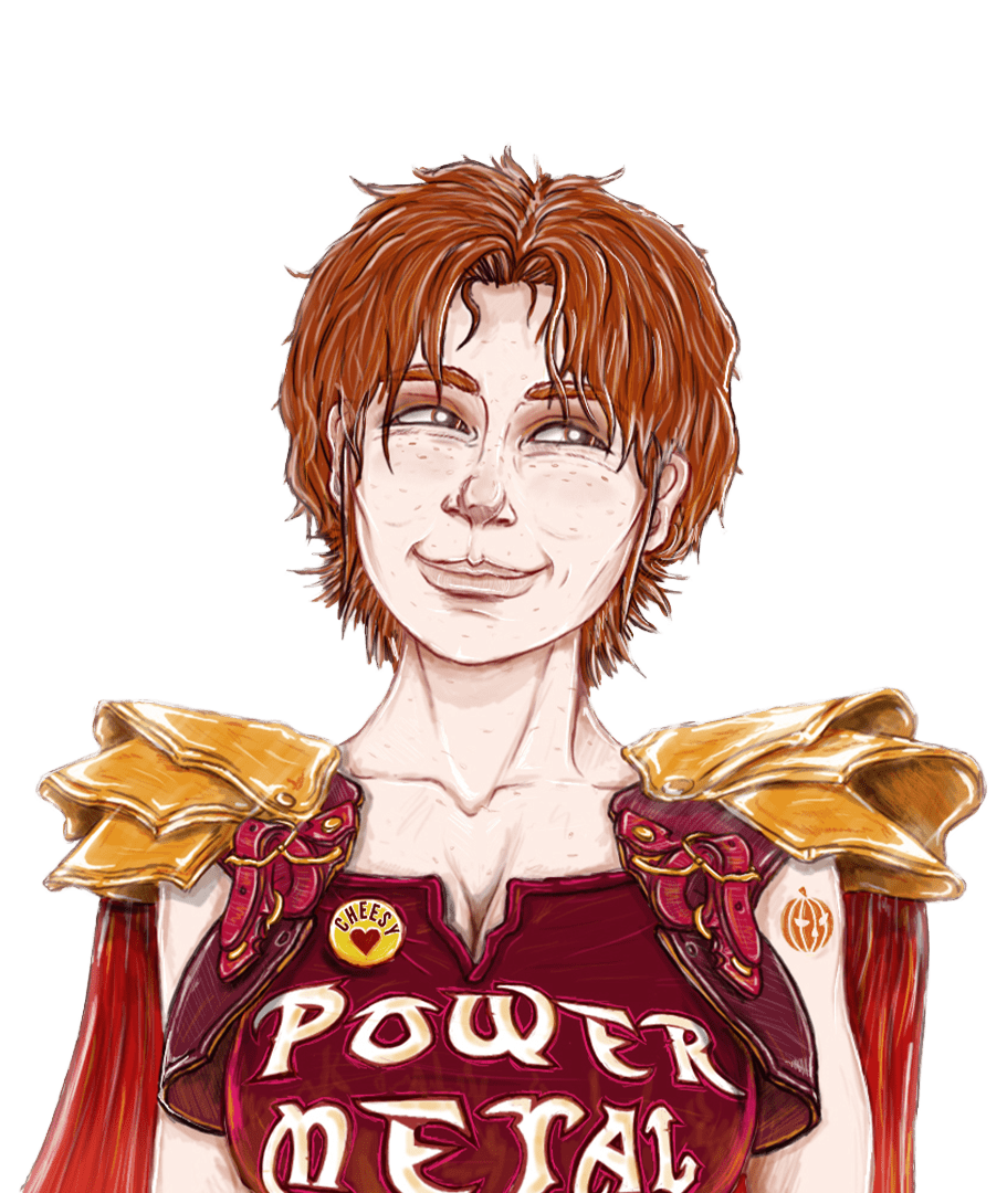 illustration petite femme rousse costume heavy power metal